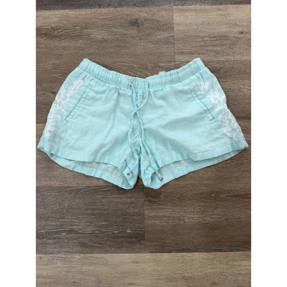 Lilly Pulitzer Light Blue 100% Linen  Drawstring Shorts Womens Medium